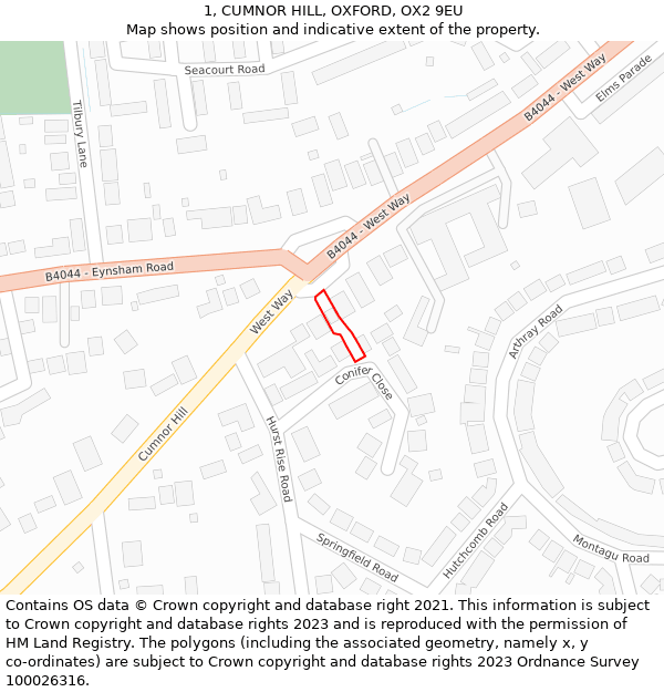 1, CUMNOR HILL, OXFORD, OX2 9EU: Location map and indicative extent of plot