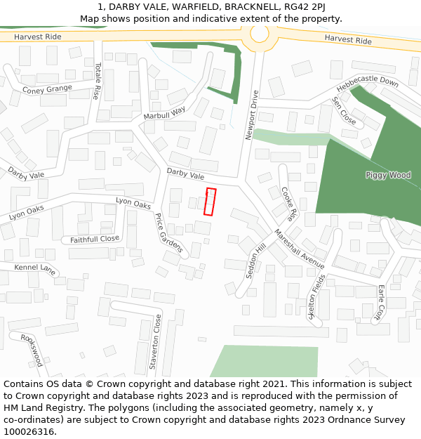 1, DARBY VALE, WARFIELD, BRACKNELL, RG42 2PJ: Location map and indicative extent of plot