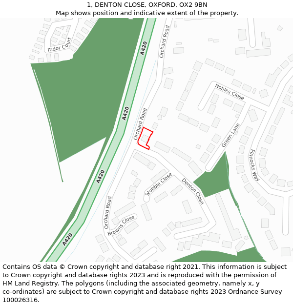1, DENTON CLOSE, OXFORD, OX2 9BN: Location map and indicative extent of plot