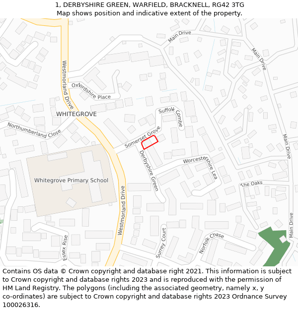 1, DERBYSHIRE GREEN, WARFIELD, BRACKNELL, RG42 3TG: Location map and indicative extent of plot