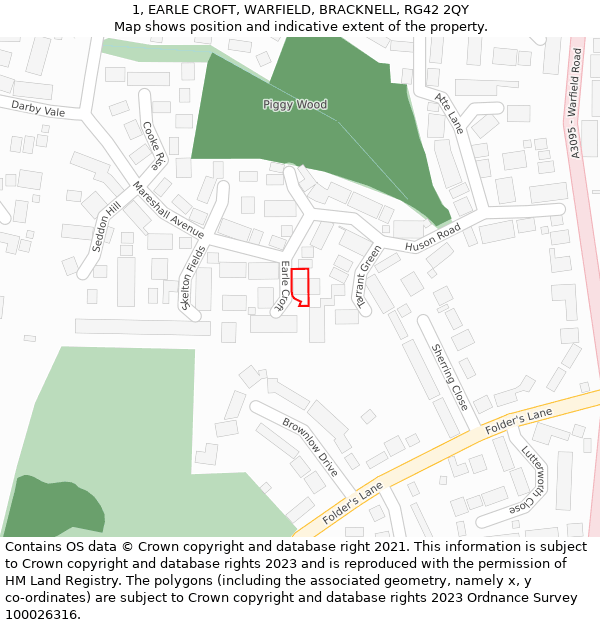 1, EARLE CROFT, WARFIELD, BRACKNELL, RG42 2QY: Location map and indicative extent of plot