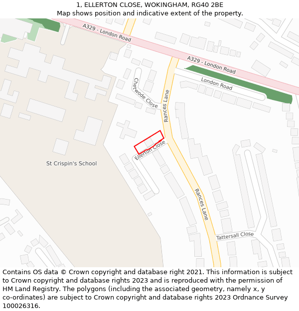 1, ELLERTON CLOSE, WOKINGHAM, RG40 2BE: Location map and indicative extent of plot