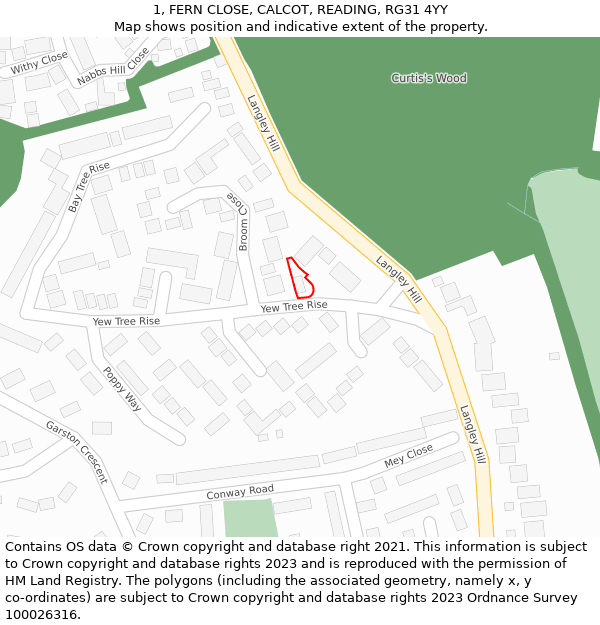 1, FERN CLOSE, CALCOT, READING, RG31 4YY: Location map and indicative extent of plot