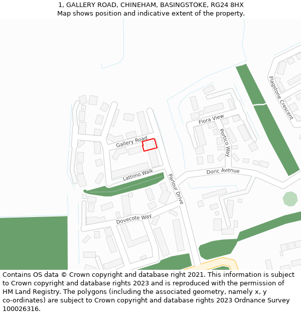 1, GALLERY ROAD, CHINEHAM, BASINGSTOKE, RG24 8HX: Location map and indicative extent of plot