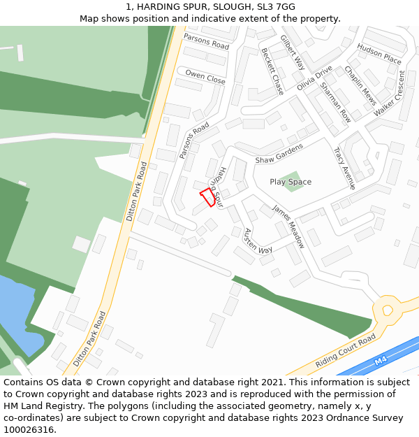 1, HARDING SPUR, SLOUGH, SL3 7GG: Location map and indicative extent of plot