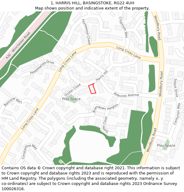 1, HARRIS HILL, BASINGSTOKE, RG22 4UH: Location map and indicative extent of plot