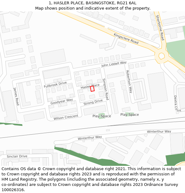 1, HASLER PLACE, BASINGSTOKE, RG21 6AL: Location map and indicative extent of plot