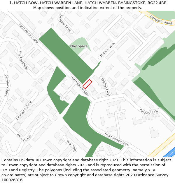 1, HATCH ROW, HATCH WARREN LANE, HATCH WARREN, BASINGSTOKE, RG22 4RB: Location map and indicative extent of plot