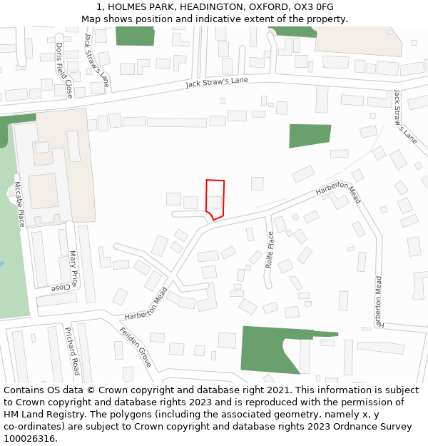 1, HOLMES PARK, HEADINGTON, OXFORD, OX3 0FG: Location map and indicative extent of plot