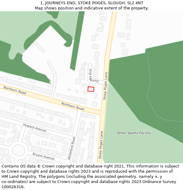 1, JOURNEYS END, STOKE POGES, SLOUGH, SL2 4NT: Location map and indicative extent of plot