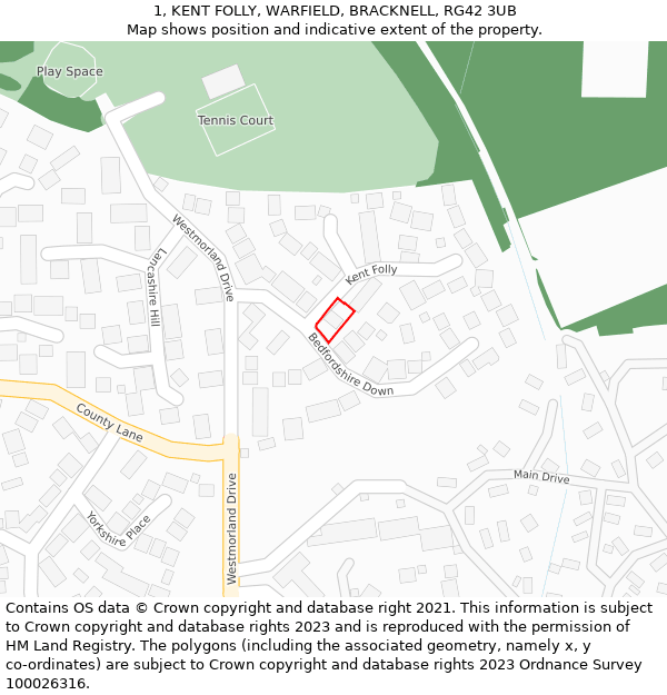 1, KENT FOLLY, WARFIELD, BRACKNELL, RG42 3UB: Location map and indicative extent of plot