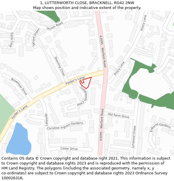 1, LUTTERWORTH CLOSE, BRACKNELL, RG42 2NW: Location map and indicative extent of plot