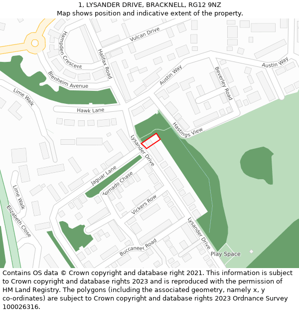1, LYSANDER DRIVE, BRACKNELL, RG12 9NZ: Location map and indicative extent of plot