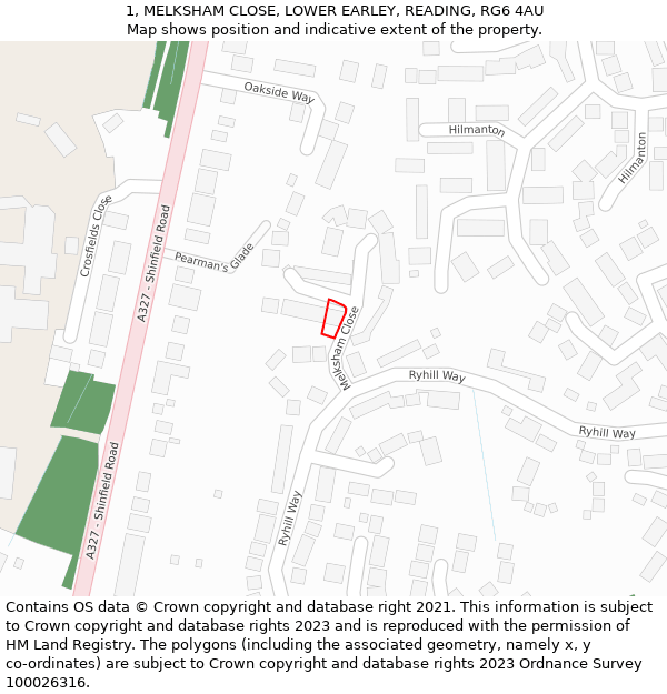 1, MELKSHAM CLOSE, LOWER EARLEY, READING, RG6 4AU: Location map and indicative extent of plot