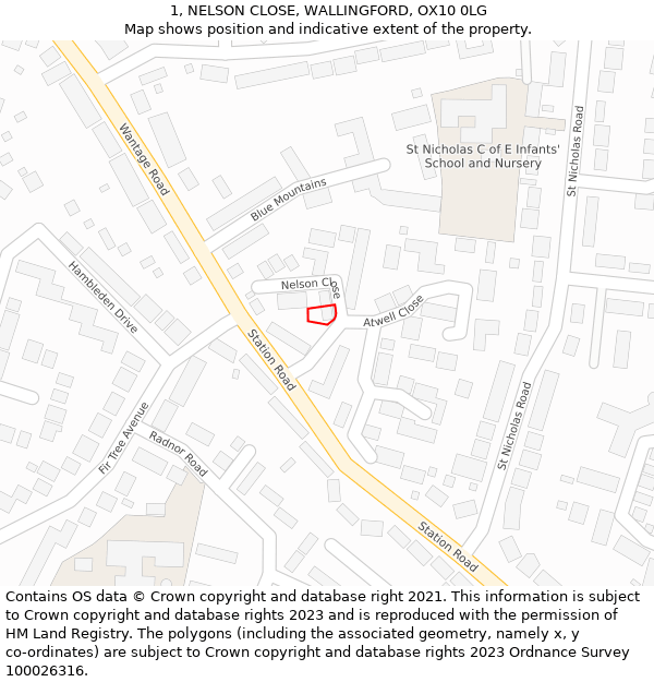 1, NELSON CLOSE, WALLINGFORD, OX10 0LG: Location map and indicative extent of plot