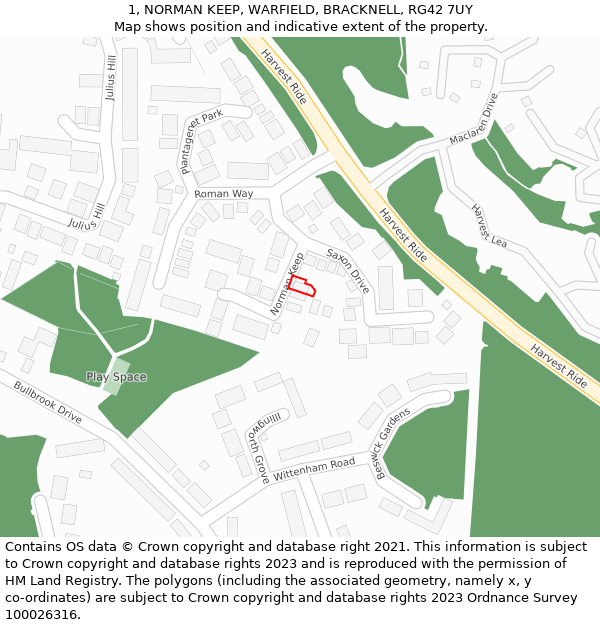 1, NORMAN KEEP, WARFIELD, BRACKNELL, RG42 7UY: Location map and indicative extent of plot