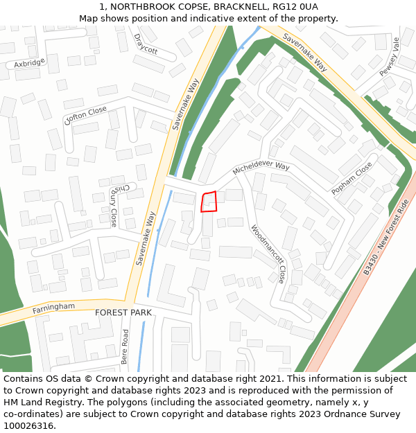 1, NORTHBROOK COPSE, BRACKNELL, RG12 0UA: Location map and indicative extent of plot