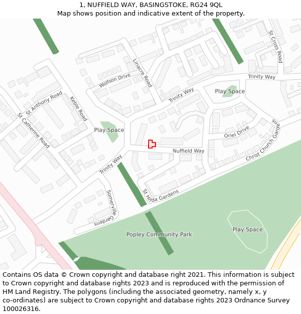 1, NUFFIELD WAY, BASINGSTOKE, RG24 9QL: Location map and indicative extent of plot