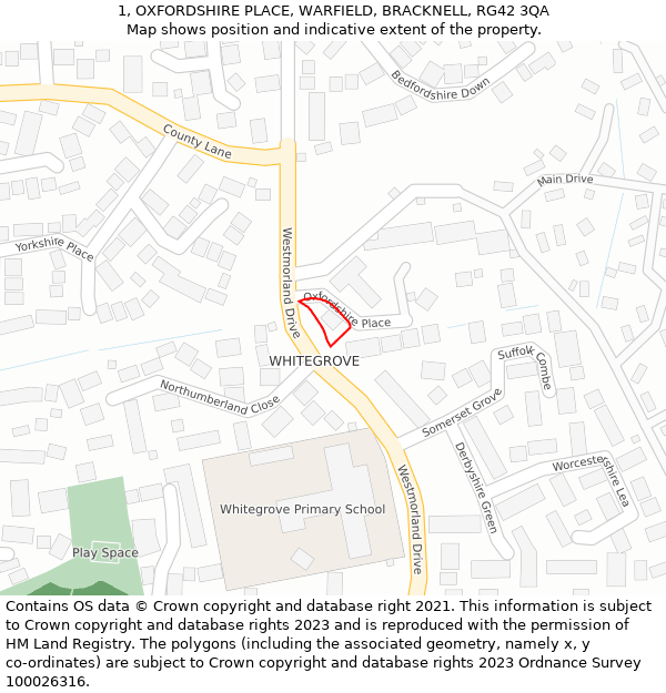 1, OXFORDSHIRE PLACE, WARFIELD, BRACKNELL, RG42 3QA: Location map and indicative extent of plot