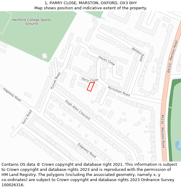 1, PARRY CLOSE, MARSTON, OXFORD, OX3 0HY: Location map and indicative extent of plot