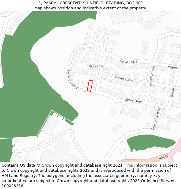 1, PASCAL CRESCENT, SHINFIELD, READING, RG2 9FP: Location map and indicative extent of plot