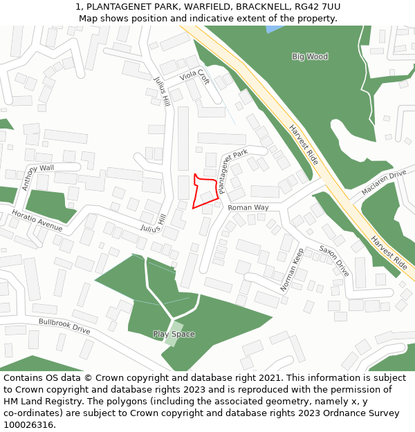 1, PLANTAGENET PARK, WARFIELD, BRACKNELL, RG42 7UU: Location map and indicative extent of plot