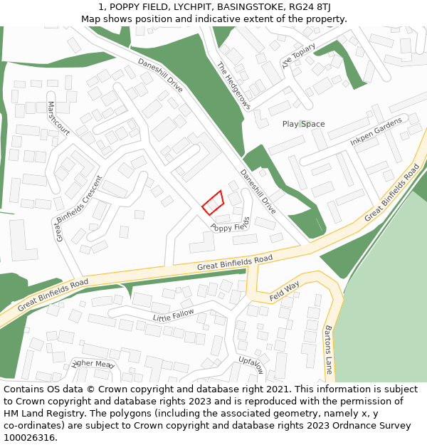 1, POPPY FIELD, LYCHPIT, BASINGSTOKE, RG24 8TJ: Location map and indicative extent of plot