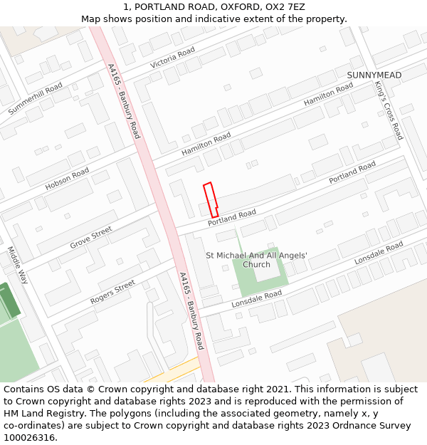 1, PORTLAND ROAD, OXFORD, OX2 7EZ: Location map and indicative extent of plot