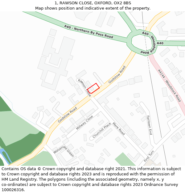 1, RAWSON CLOSE, OXFORD, OX2 8BS: Location map and indicative extent of plot