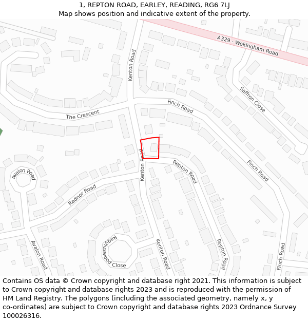 1, REPTON ROAD, EARLEY, READING, RG6 7LJ: Location map and indicative extent of plot