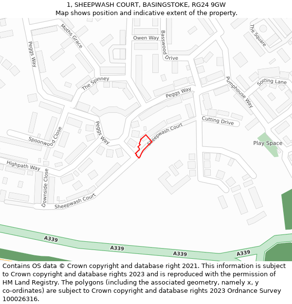 1, SHEEPWASH COURT, BASINGSTOKE, RG24 9GW: Location map and indicative extent of plot