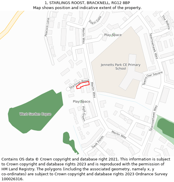 1, STARLINGS ROOST, BRACKNELL, RG12 8BP: Location map and indicative extent of plot