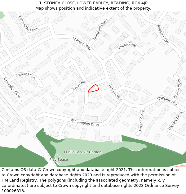 1, STONEA CLOSE, LOWER EARLEY, READING, RG6 4JP: Location map and indicative extent of plot