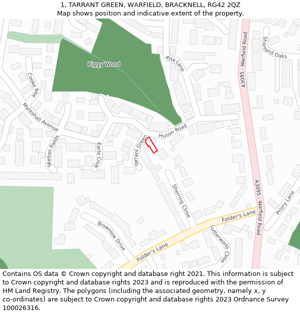 1, TARRANT GREEN, WARFIELD, BRACKNELL, RG42 2QZ: Location map and indicative extent of plot