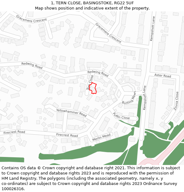 1, TERN CLOSE, BASINGSTOKE, RG22 5UF: Location map and indicative extent of plot