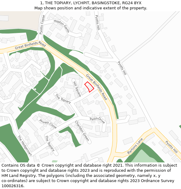 1, THE TOPIARY, LYCHPIT, BASINGSTOKE, RG24 8YX: Location map and indicative extent of plot