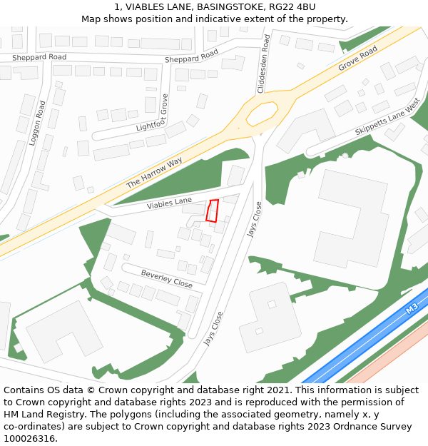 1, VIABLES LANE, BASINGSTOKE, RG22 4BU: Location map and indicative extent of plot