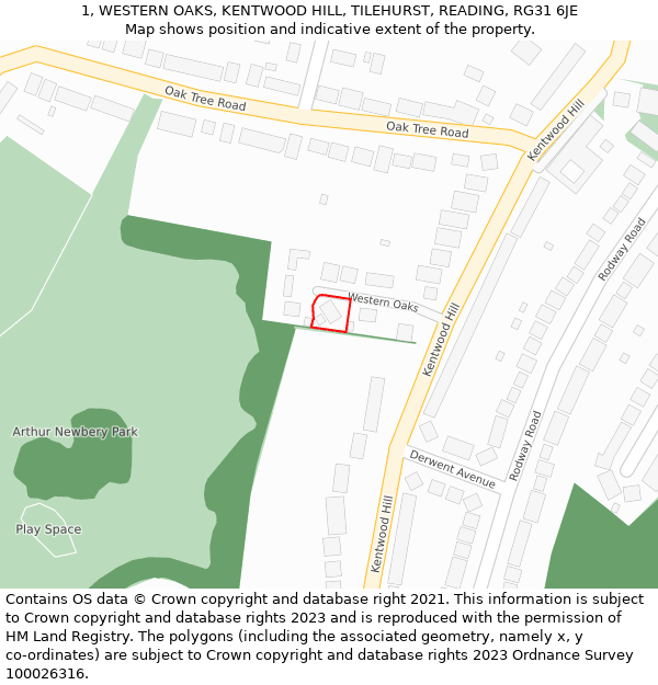 1, WESTERN OAKS, KENTWOOD HILL, TILEHURST, READING, RG31 6JE: Location map and indicative extent of plot