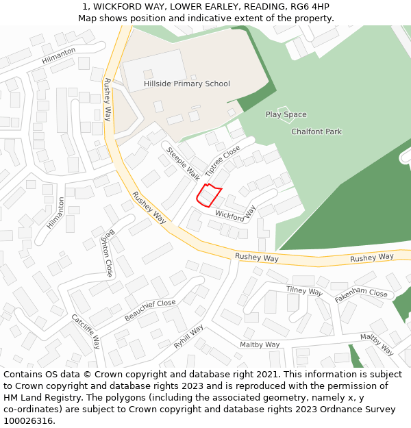 1, WICKFORD WAY, LOWER EARLEY, READING, RG6 4HP: Location map and indicative extent of plot