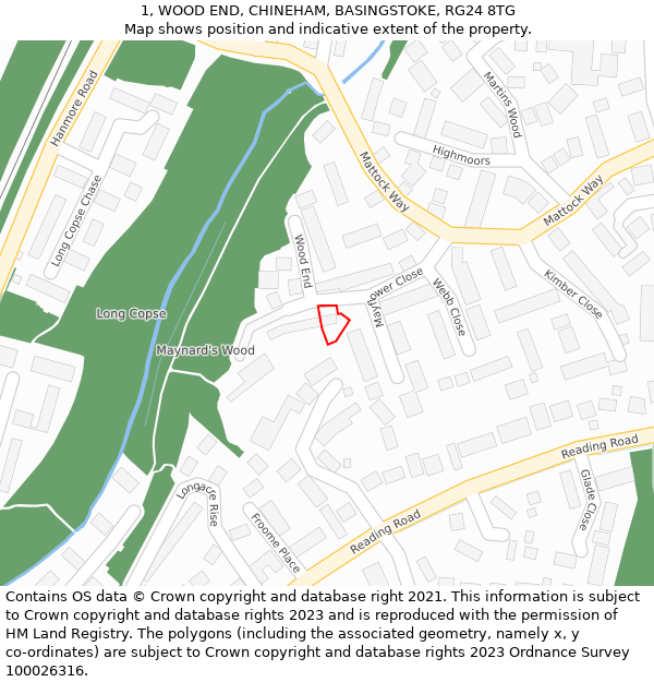 1, WOOD END, CHINEHAM, BASINGSTOKE, RG24 8TG: Location map and indicative extent of plot