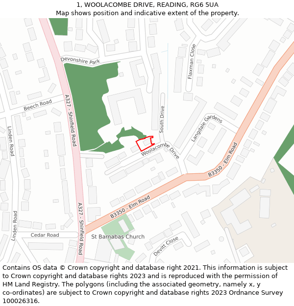 1, WOOLACOMBE DRIVE, READING, RG6 5UA: Location map and indicative extent of plot