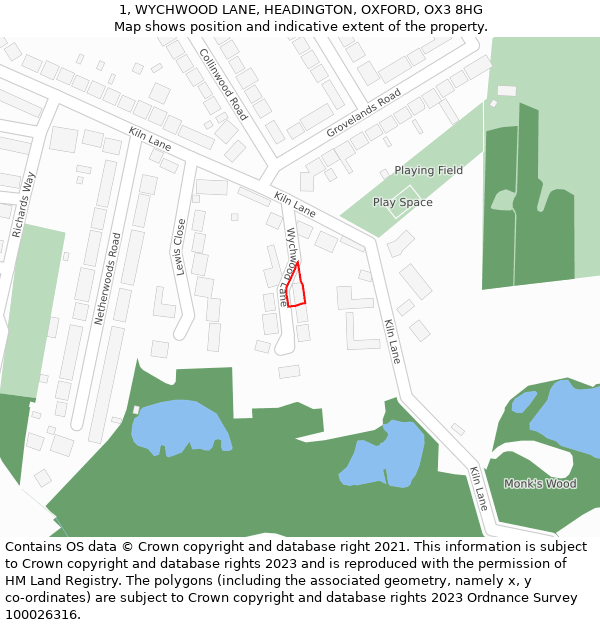 1, WYCHWOOD LANE, HEADINGTON, OXFORD, OX3 8HG: Location map and indicative extent of plot