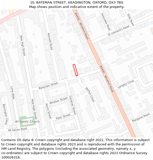 10, BATEMAN STREET, HEADINGTON, OXFORD, OX3 7BG: Location map and indicative extent of plot