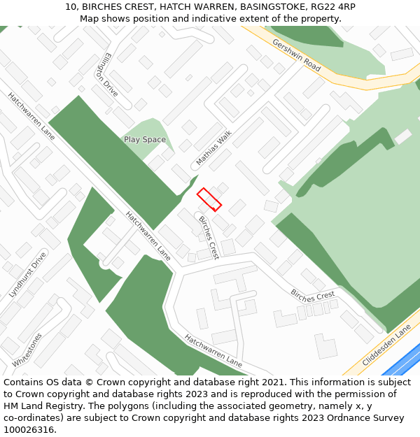 10, BIRCHES CREST, HATCH WARREN, BASINGSTOKE, RG22 4RP: Location map and indicative extent of plot