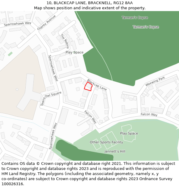 10, BLACKCAP LANE, BRACKNELL, RG12 8AA: Location map and indicative extent of plot