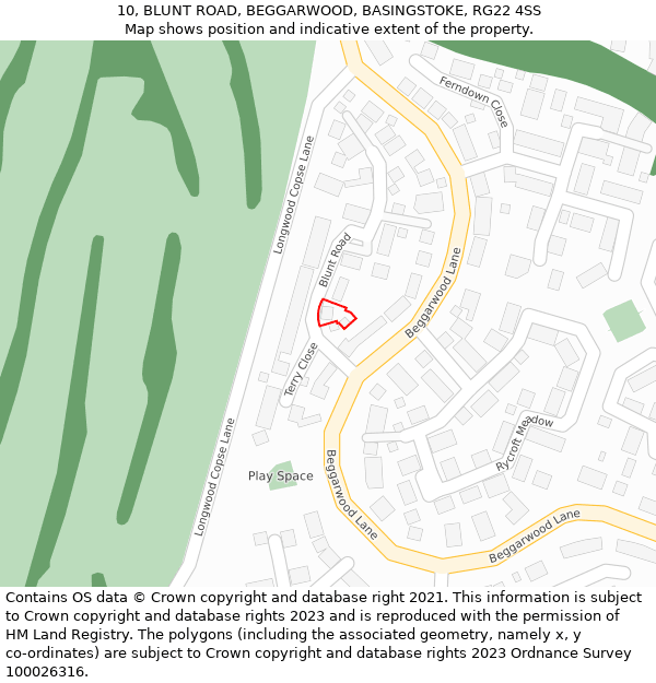 10, BLUNT ROAD, BEGGARWOOD, BASINGSTOKE, RG22 4SS: Location map and indicative extent of plot