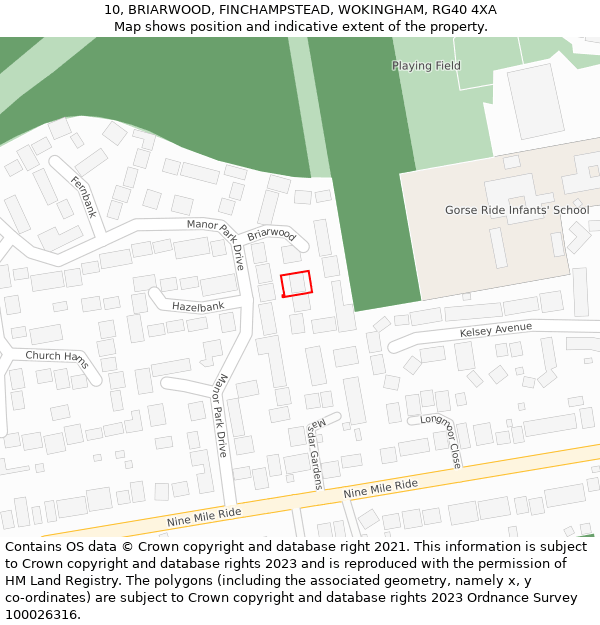 10, BRIARWOOD, FINCHAMPSTEAD, WOKINGHAM, RG40 4XA: Location map and indicative extent of plot