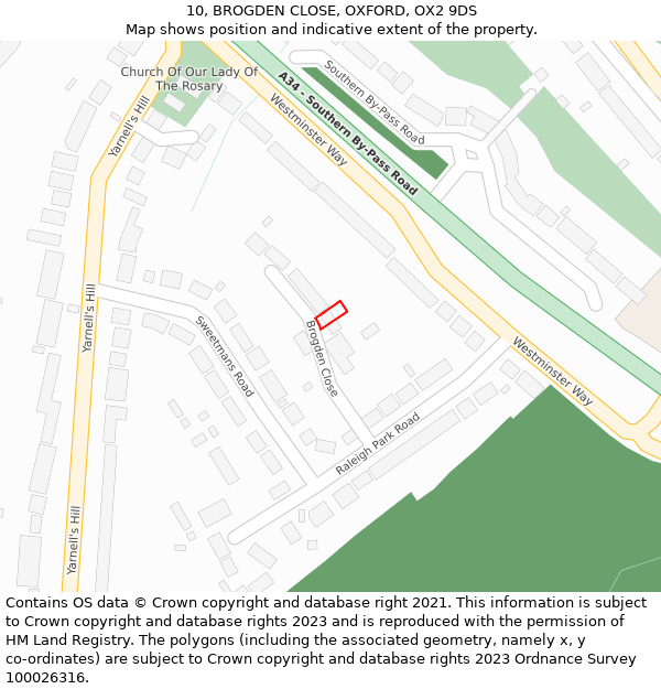 10, BROGDEN CLOSE, OXFORD, OX2 9DS: Location map and indicative extent of plot
