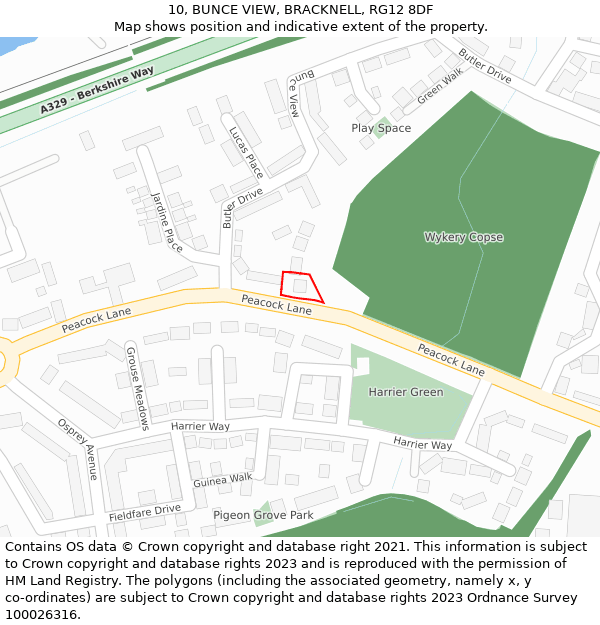 10, BUNCE VIEW, BRACKNELL, RG12 8DF: Location map and indicative extent of plot