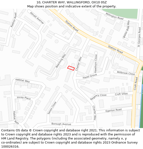 10, CHARTER WAY, WALLINGFORD, OX10 0SZ: Location map and indicative extent of plot